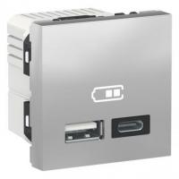Chargeur USB double Unica - Type A + C - 2 modules - Alu