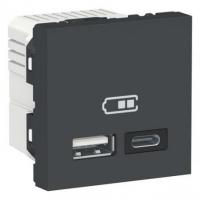 Chargeur USB double Unica - Type A + C - 2 modules - Anthracite